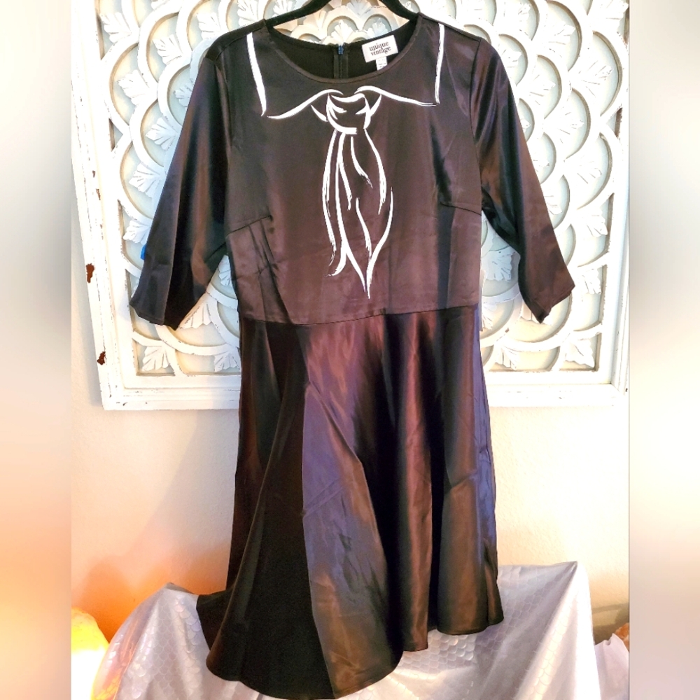 NWT Unique Vintage Trompe L'oeil Hermès Inspired Satin Dress XL / 14